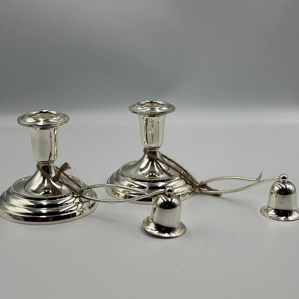 Gorham Newport Silverplate Newport Pair‎ of Candlesticks & Snuffers